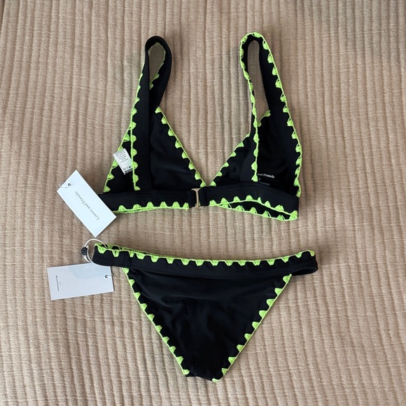 Lovers + Friends Black Bikini TOP with Neon Green Trim - Picture 2 of 4